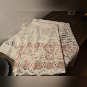 Sears Vintage Elegant Lace Butterfly Curtain Panels X 2 - Cream and Pink